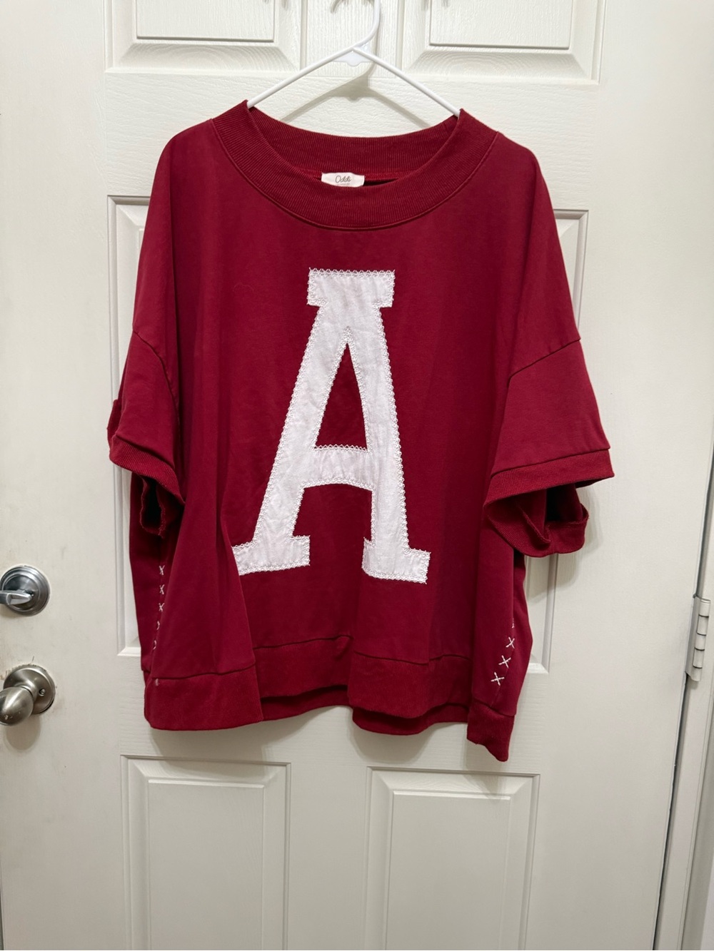 Oddi Maroon Short-Sleeve Sweatshirt with White 'A' Patch